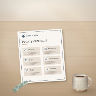 Pottery Care Card, a printed one-page guide (illustration)