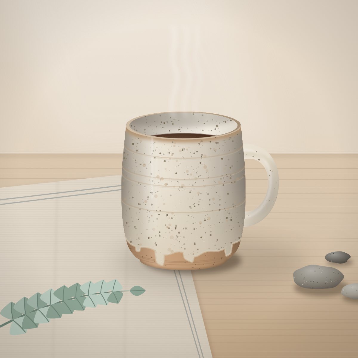 Riverstone Mug, large: 14 oz mug, about 4.25 in tall, handmade stoneware (illustration)