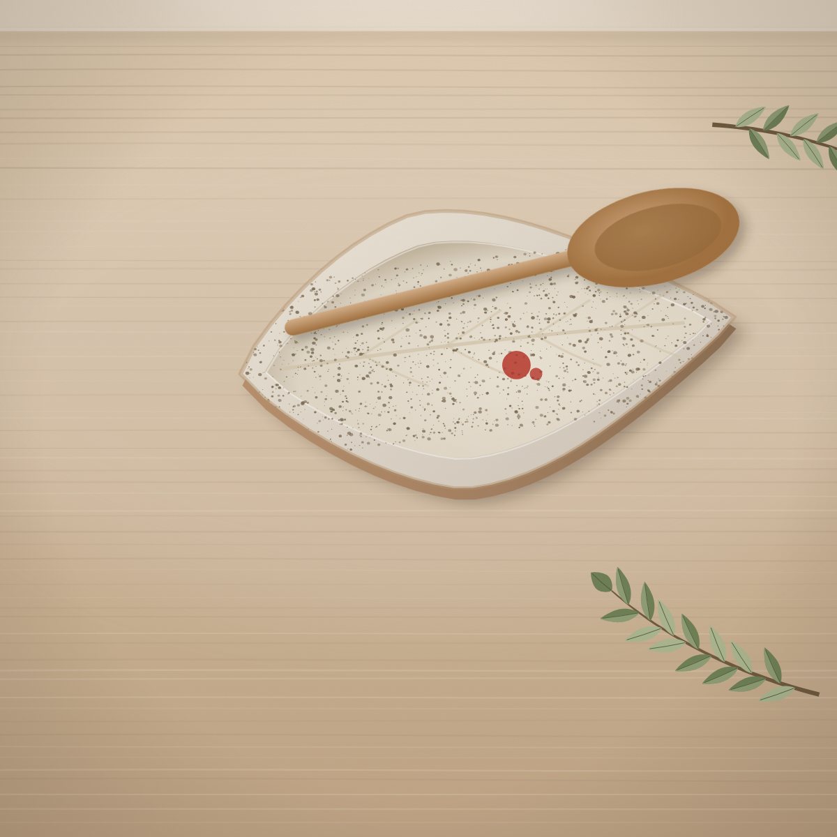 Speckled Spoon Rest, handmade stoneware (illustration)